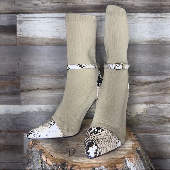 NWOB Rumbidzo Beige Sock Boots with Sanake Leather Details sz 6 - Picture 9 of 9